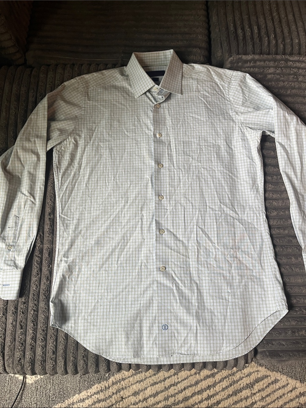 David Donahue Light Blue and White Windowpane Dress Shirt
